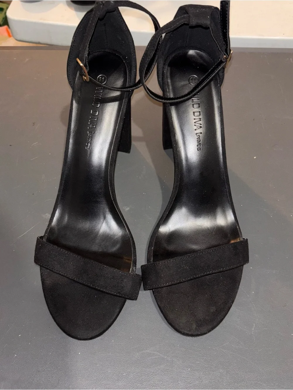 Wild Diva Black Ankle-Strap Block Heel Sandals